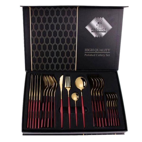 24pcs matte stainless steel cutlery set dinnerware black gold knife fork spoon silverware kitchen party dinner tableware sets
24pcs matte stainless steel cutlery set dinnerware black gold knife fork spoon silverware kitchen party dinner tableware sets