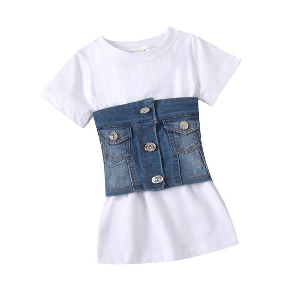 summer children girls denim waistband cotton white dress onepiece for kids clothes clothing sets
summer children girls denim waistband cotton white dress onepiece for kids clothes clothing sets