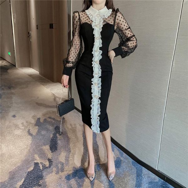 casual dresses elegant black dress women lace chiffon korean party puff sleeve turn down collar midi fall for 2021, Black;gray
casual dresses elegant black dress women lace chiffon korean party puff sleeve turn down collar midi fall for 2021, Black;gray