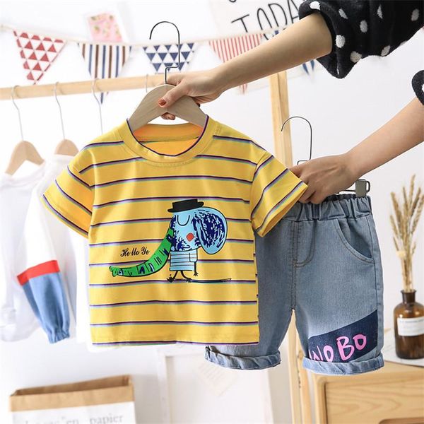cotton baby boy 2pcs clothes set summer children shorts suit t-shirt cartoon print striped + denim clothing sets, White
cotton baby boy 2pcs clothes set summer children shorts suit t-shirt cartoon print striped + denim clothing sets, White