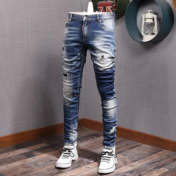 men's jeans italian vintage fashion men elastic slim ripped streetwear retro blue spliced painted designer hip hop biker pants
men's jeans italian vintage fashion men elastic slim ripped streetwear retro blue spliced painted designer hip hop biker pants