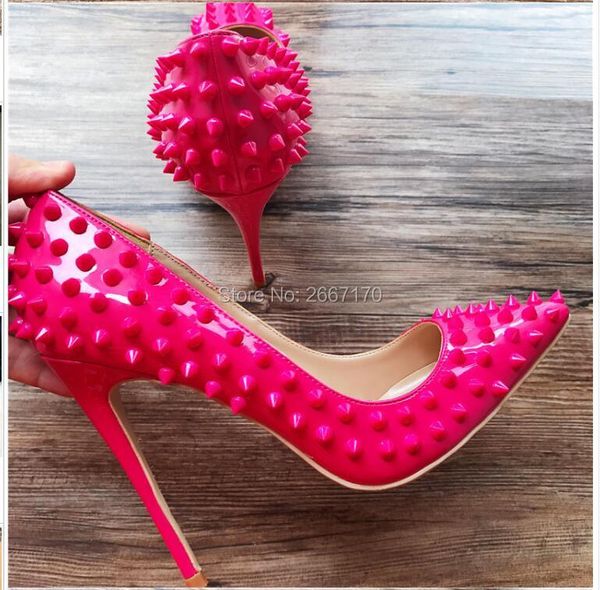 prom heels women rivets studded shoes pointed toe pumps patent leather stilettos slip-on spike fuchsia white red yellow dress, Black
prom heels women rivets studded shoes pointed toe pumps patent leather stilettos slip-on spike fuchsia white red yellow dress, Black
