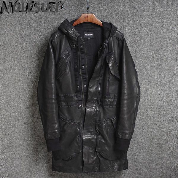 men's leather & faux akoosun retro genuine jacket men hooded long sheepskin coat spring autumn luxury motorcycle 2021 kj4734, Black
men's leather & faux akoosun retro genuine jacket men hooded long sheepskin coat spring autumn luxury motorcycle 2021 kj4734, Black