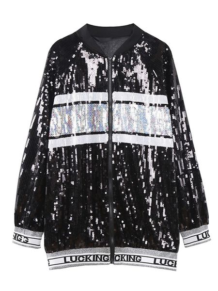 hiphop men & women sequined jacket cardigan europe letter long coat female street outerwear, Black
hiphop men & women sequined jacket cardigan europe letter long coat female street outerwear, Black