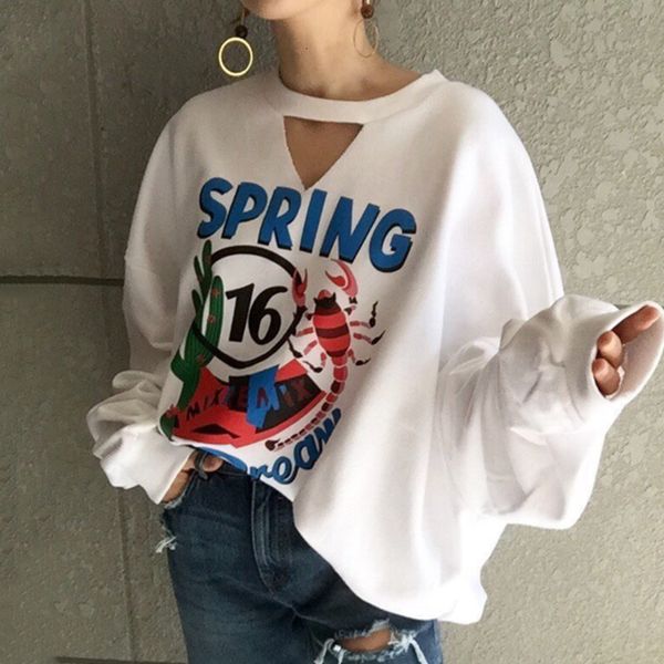 women's jackets korean knitted shirt chic, playful autumn around the neck hollow design cartoon-sense cartoon card impression long fema, Black;brown