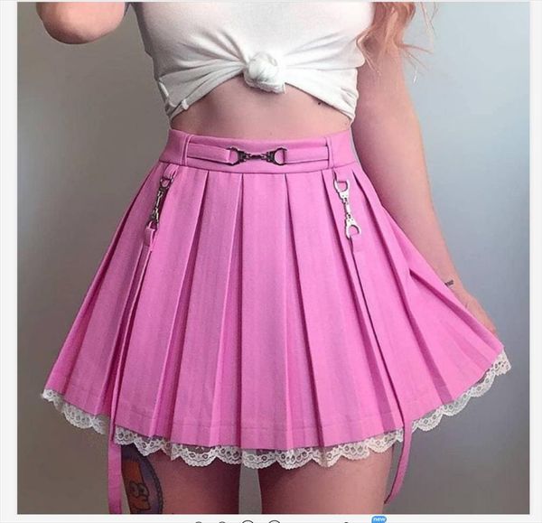 fashion casual mini pleated punk women skirts style high waist solid color trim short bottoms with clasp straps black pink
fashion casual mini pleated punk women skirts style high waist solid color trim short bottoms with clasp straps black pink
