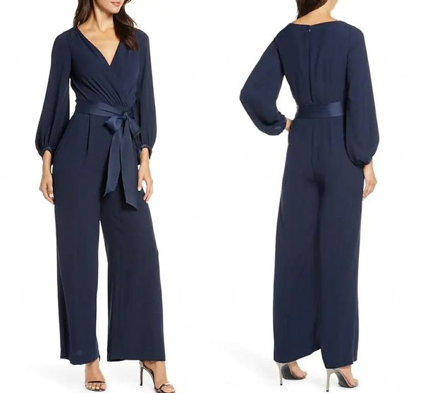 2022 dark navy jumpsuits formal evening dress v neck ankle length chiffon long sleeve with sash prom party gown robe de soiree vestidos de f, Black;red
2022 dark navy jumpsuits formal evening dress v neck ankle length chiffon long sleeve with sash prom party gown robe de soiree vestidos de f, Black;red