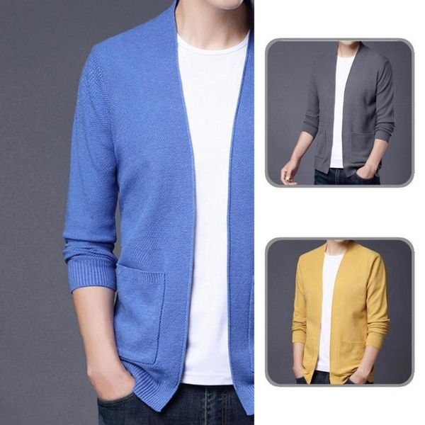 men's sweaters ribbing hem chic men solid color knitwear cardigan loose fit for office, White;black
men's sweaters ribbing hem chic men solid color knitwear cardigan loose fit for office, White;black