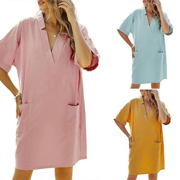 casual dresses women's solid color v-neck loose short-sleeved dress with pockets, Black;gray
casual dresses women's solid color v-neck loose short-sleeved dress with pockets, Black;gray