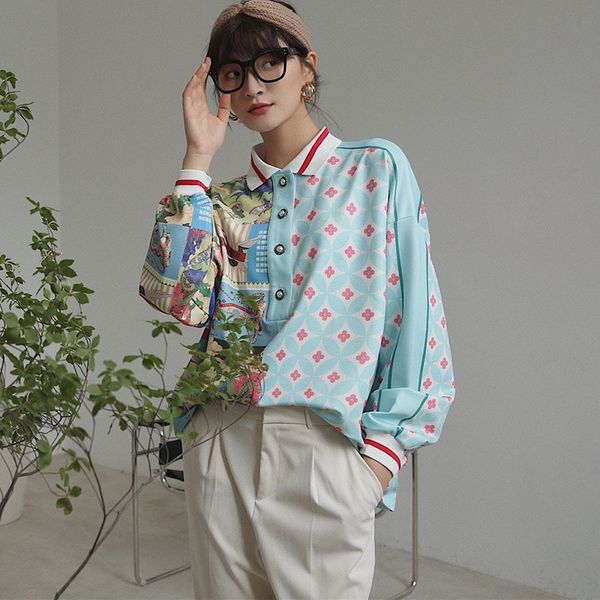 spring and autumn long sleeve polo blouse womens loose chinese style splicing retro printed shirt women plus size women shirts, White
spring and autumn long sleeve polo blouse womens loose chinese style splicing retro printed shirt women plus size women shirts, White