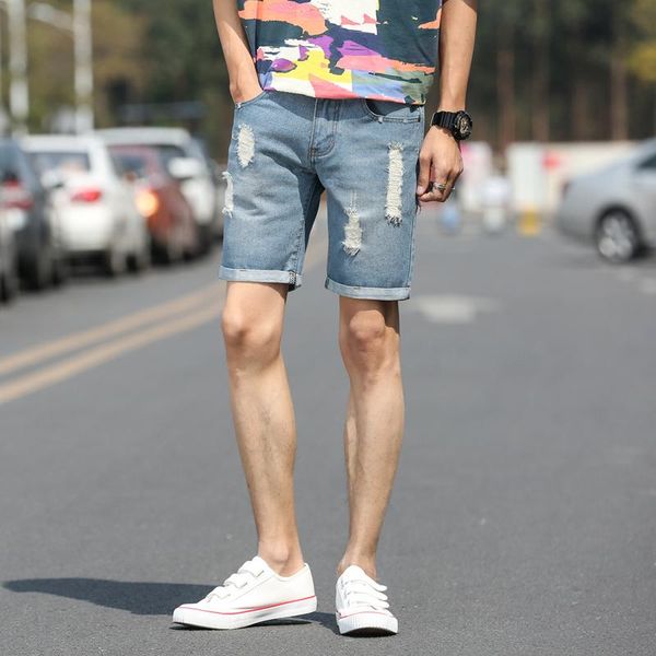 men's jeans 2021 spring and summer five-point men ripped 's korean style slim fit shorts, Blue
men's jeans 2021 spring and summer five-point men ripped 's korean style slim fit shorts, Blue