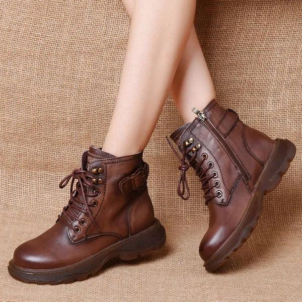 the first layer of cowhide handsome british leather buckle ankle boots knight lace-up flat-heel soft bottom, Black
the first layer of cowhide handsome british leather buckle ankle boots knight lace-up flat-heel soft bottom, Black
