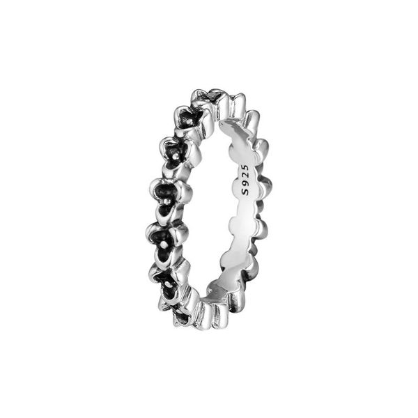 cluster rings flower with black enamel authentic 925 sterling silver jewelry, Golden;silver