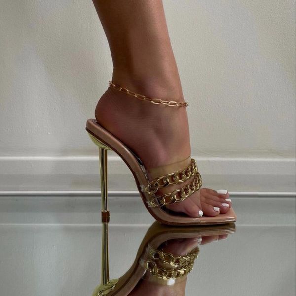 slippers 2021 summer fashion women mules thin high heels open toe pvc metal chain decoration ladies party slip-on, Black
slippers 2021 summer fashion women mules thin high heels open toe pvc metal chain decoration ladies party slip-on, Black