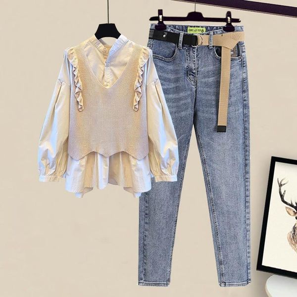 women's jeans women pants autumn korean lotus leaf cotton white long sleeved shirt fashion light color casual suit y2k, Blue
women's jeans women pants autumn korean lotus leaf cotton white long sleeved shirt fashion light color casual suit y2k, Blue
