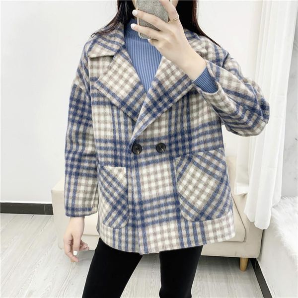 women's wool & blends 2021 spring autumn plaid jacket casual pocket short small suit woolen coat warm loose female overcoat, Black
women's wool & blends 2021 spring autumn plaid jacket casual pocket short small suit woolen coat warm loose female overcoat, Black