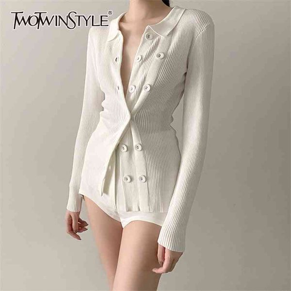 twotyle white knitted cardigans female v neck long sleeve slim sweater for women fashion clothing fall 210922, White;black
twotyle white knitted cardigans female v neck long sleeve slim sweater for women fashion clothing fall 210922, White;black