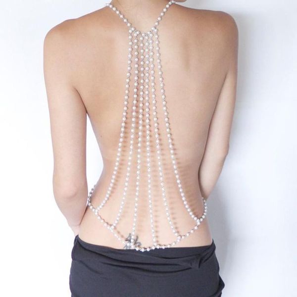 chains p0239 fashion women imitation pearl beads back chain necklace jewelry female body jewellery clothing accessories, Silver
chains p0239 fashion women imitation pearl beads back chain necklace jewelry female body jewellery clothing accessories, Silver