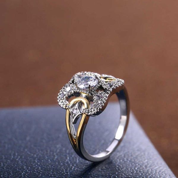 cluster rings trendy ring two tone women silver white wedding engagement size 6-10, Golden;silver 
cluster rings trendy ring two tone women silver white wedding engagement size 6-10, Golden;silver
