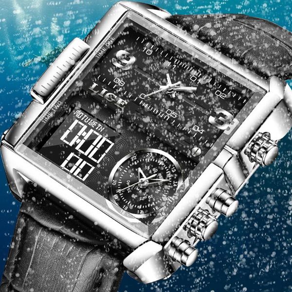 wristwatches lige 2021 fashion men watches black leather sport square digital analog big quartz watch for relogio, Slivery;brown
wristwatches lige 2021 fashion men watches black leather sport square digital analog big quartz watch for relogio, Slivery;brown
