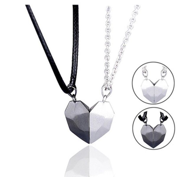 2 pcs new creative necklace wish stone lovers splicing lettering magnet necklace love gifts men women pendant neck accessories, Silver