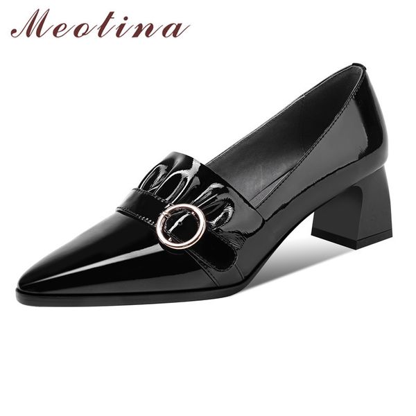 meotina genuine leather pointed toe women shoes pleated buckle fashion pumps thick heels slip on shoes ladies high heel shoes 210520, Black
meotina genuine leather pointed toe women shoes pleated buckle fashion pumps thick heels slip on shoes ladies high heel shoes 210520, Black