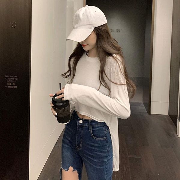 women's t-shirt spring and summer thin solid color long-sleeved sunscreen korean style fashion wear slimming versatile navel, White
women's t-shirt spring and summer thin solid color long-sleeved sunscreen korean style fashion wear slimming versatile navel, White