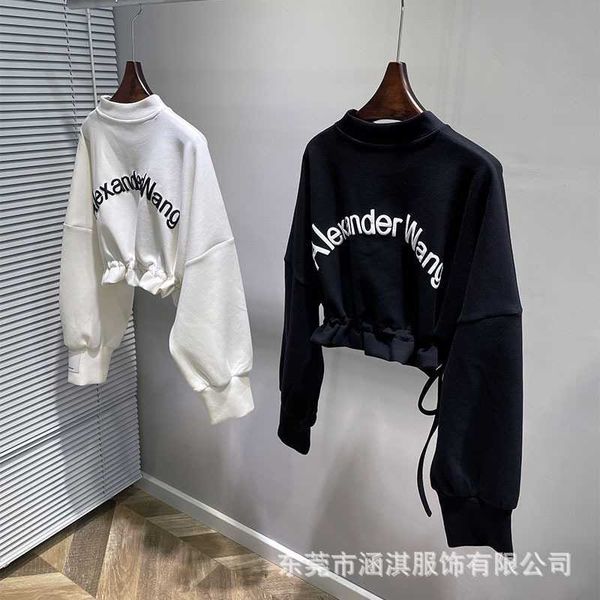 Aw King 2021 new foam printing half high collar Pullover Sweater drawstring bract short women' top, White 
Aw King 2021 new foam printing half high collar Pullover Sweater drawstring bract short women' top, White
