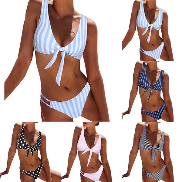 women's swimwear striped dots knotted summer bikini set women two-piece swimsuit, White;black
women's swimwear striped dots knotted summer bikini set women two-piece swimsuit, White;black