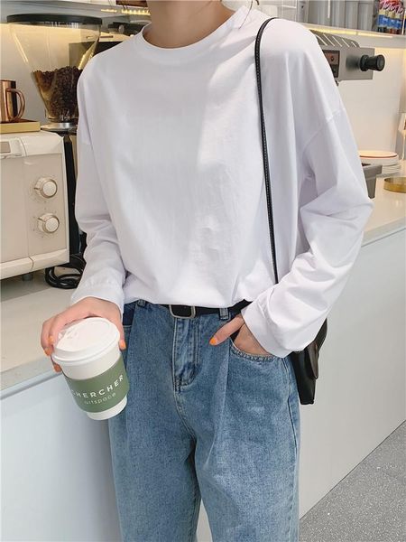 women's sweaters 2021spring and autumn clothing white t-shirt inner cotton long-sleeved bottoming shirt korean style loose ins, White;black
women's sweaters 2021spring and autumn clothing white t-shirt inner cotton long-sleeved bottoming shirt korean style loose ins, White;black
