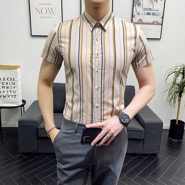summer striped shirts men brand chemise homme short sleeve business formal dress shirts slim fit streetwear casual shirt 210527, White;black
summer striped shirts men brand chemise homme short sleeve business formal dress shirts slim fit streetwear casual shirt 210527, White;black