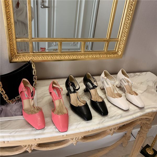 fashion women sandals round toe ankle strap metal chain pink/black/white thick high heels ladies party pumps solid colors slides 210513
fashion women sandals round toe ankle strap metal chain pink/black/white thick high heels ladies party pumps solid colors slides 210513