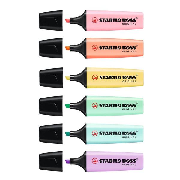 

highlighters 1 pc boss original pastel color highlighter marker chisel nib pen 6 colors available, Black;red
