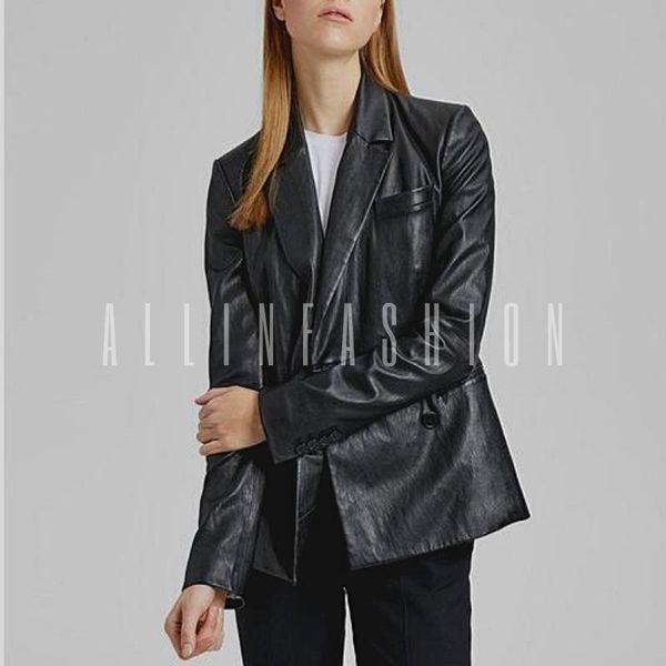 women's leather & faux suit coat simple aoying slim th vegetable tanned elastic sheepskin jacket, Black
women's leather & faux suit coat simple aoying slim th vegetable tanned elastic sheepskin jacket, Black
