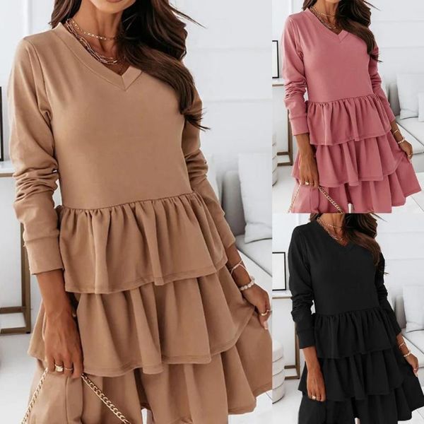 casual dresses summer ladies v-neck solid color mini long sleeve ruffled hem tunic cake, Black;gray
casual dresses summer ladies v-neck solid color mini long sleeve ruffled hem tunic cake, Black;gray
