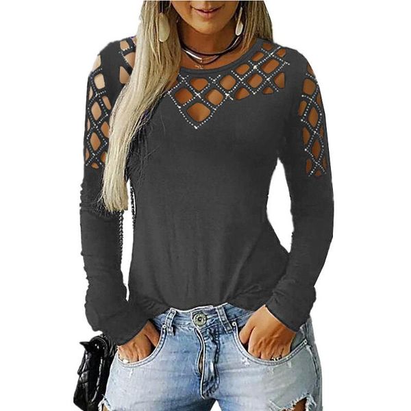 women's t-shirt autumn and womens hollow drill crew neck long sleeve 2021 fashion slim fit solid women, White
women's t-shirt autumn and womens hollow drill crew neck long sleeve 2021 fashion slim fit solid women, White