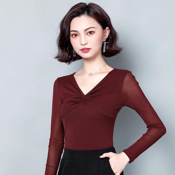 korean women blouses woman elastic mesh blouse v-neck basic plus size autumn ladies solid long sleeve women's & shirts, White
korean women blouses woman elastic mesh blouse v-neck basic plus size autumn ladies solid long sleeve women's & shirts, White