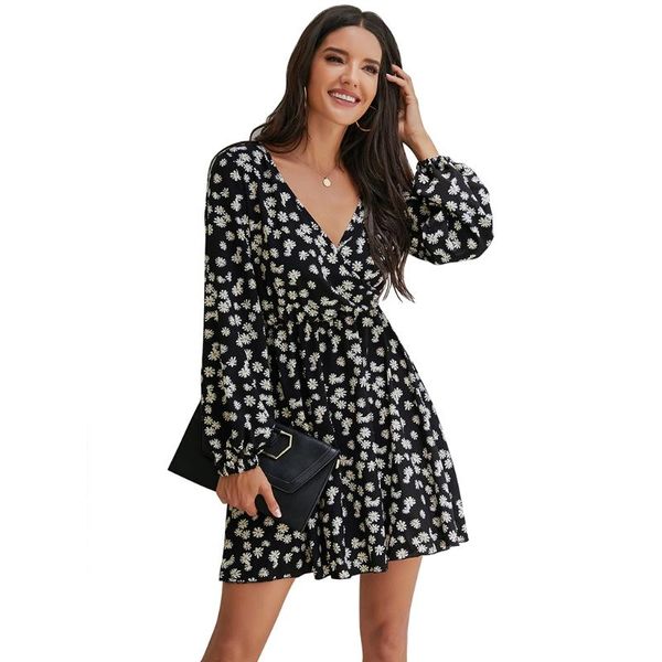 women autumn puff long sleeve swing midi a-line dress boho daisy floral print wrap v-neck elastic high waist loose bx0a casual dresses, Black;gray
women autumn puff long sleeve swing midi a-line dress boho daisy floral print wrap v-neck elastic high waist loose bx0a casual dresses, Black;gray