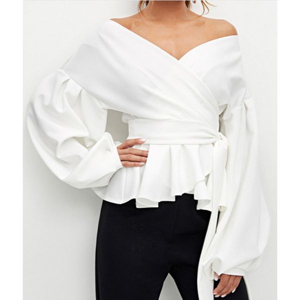 design women loose wrap front blouse off shoulder deep v-neck long lantern sleeve solid color casual shirtam0833 should, White
design women loose wrap front blouse off shoulder deep v-neck long lantern sleeve solid color casual shirtam0833 should, White