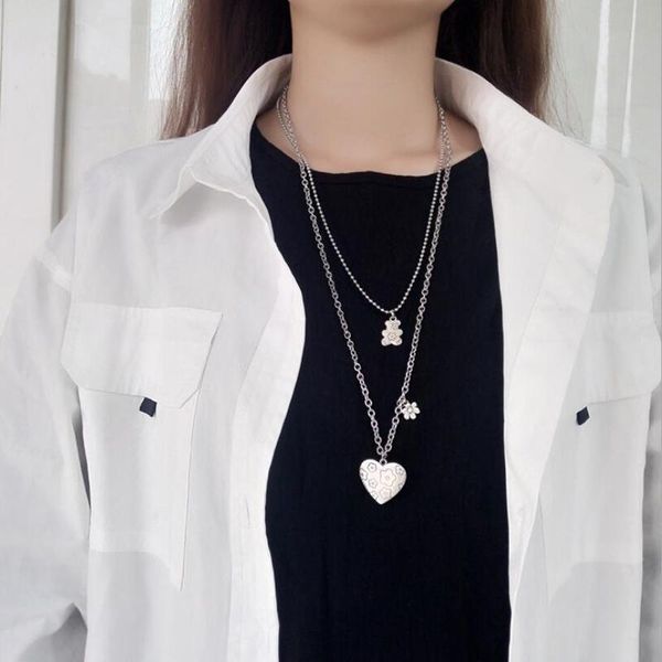 pendant necklaces 1set vintage punk flower bear heart necklace cool gifts party stainless steel chain for women hiphop treandy jewelry, Silver
pendant necklaces 1set vintage punk flower bear heart necklace cool gifts party stainless steel chain for women hiphop treandy jewelry, Silver