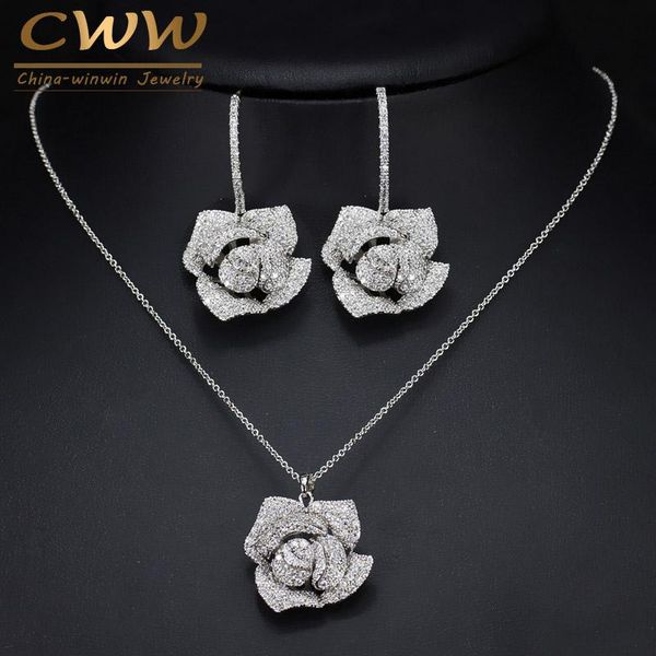 earrings & necklace cwwzircons fashion brand women jewelry beautiful micro pave cubic zirconia flower drop pendant and set t065, Silver
earrings & necklace cwwzircons fashion brand women jewelry beautiful micro pave cubic zirconia flower drop pendant and set t065, Silver