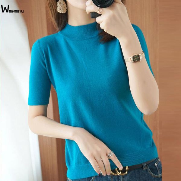 women's t-shirt korean style elastic slim knitwear summer tee female classic solid half turtleneck short sleeve knitted women, White
women's t-shirt korean style elastic slim knitwear summer tee female classic solid half turtleneck short sleeve knitted women, White