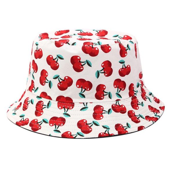 

cloches men women holiday portable bucket hat reversible beach cotton blend soft cute packable protection cherry print two side summer, Blue;gray