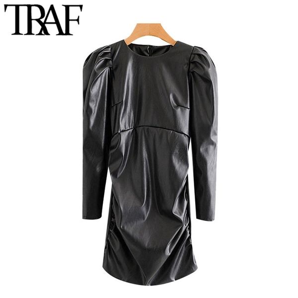women chic fashion faux leather pleated mini dress vintage puff sleeves back zipper female dresses vestidos mujer 210507, Black;gray
women chic fashion faux leather pleated mini dress vintage puff sleeves back zipper female dresses vestidos mujer 210507, Black;gray