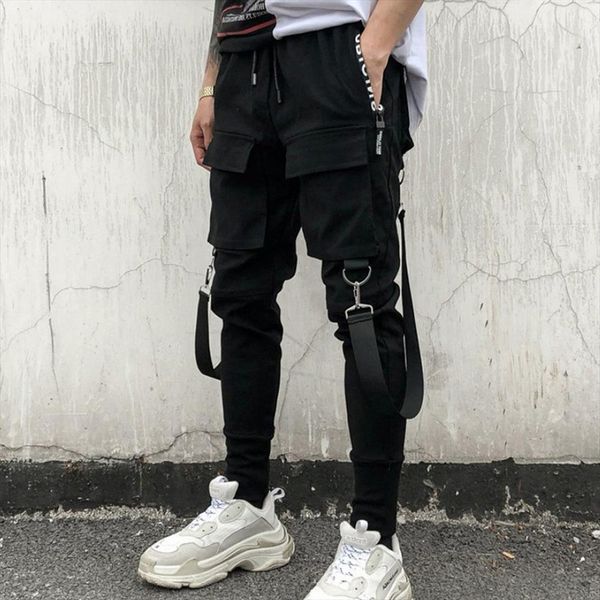 cargo fashion comfortable side pockets women pants pencil hip hop patchwork ripped sweatpants, Black