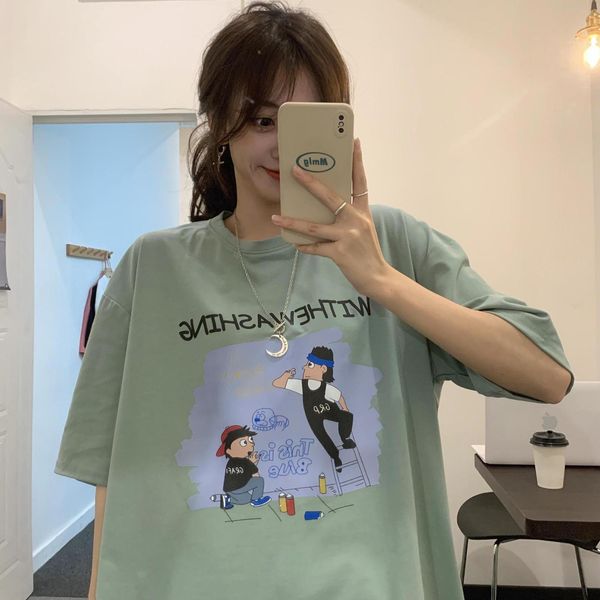 women's t-shirt 2021 summer fashion around the neck short female sleeve mid-length plus size half printed loose, White
women's t-shirt 2021 summer fashion around the neck short female sleeve mid-length plus size half printed loose, White