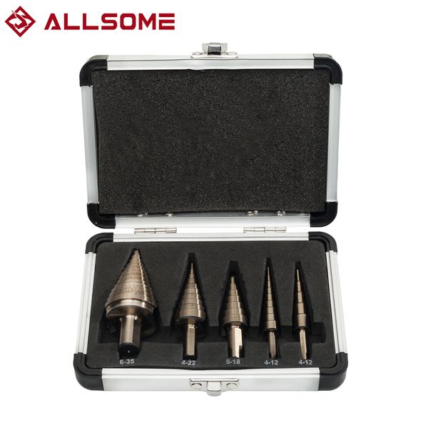 allsome 5pcs metric/inch hss cobalt step drill bit set multiple hole 50 sizes with aluminum case
allsome 5pcs metric/inch hss cobalt step drill bit set multiple hole 50 sizes with aluminum case