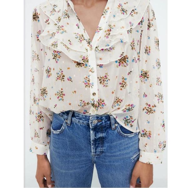 women's t-shirt 2021 sweet fashion floral print women casual loose chiffon vintage long sleeve buttons female shirts chic, White
women's t-shirt 2021 sweet fashion floral print women casual loose chiffon vintage long sleeve buttons female shirts chic, White