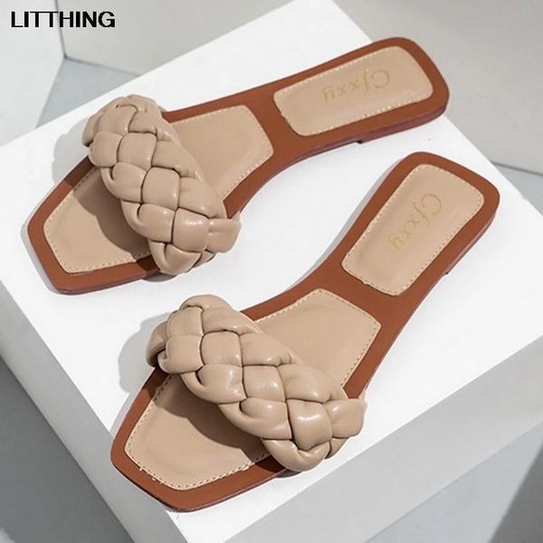 sandals litthing woven slippers women slip on slides fashion brand square toe leather flat female outdoor flip flops, Black
sandals litthing woven slippers women slip on slides fashion brand square toe leather flat female outdoor flip flops, Black