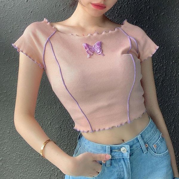 sweet butterfly appliques ruffles hems crop y2k style o-neck short sleeve pink t-shirts fashion summer tees women's t-shirt, White
sweet butterfly appliques ruffles hems crop y2k style o-neck short sleeve pink t-shirts fashion summer tees women's t-shirt, White